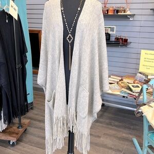 Light Gray long Fringed Shrug